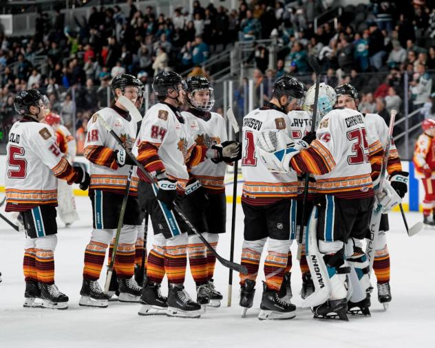 San Jose Barracuda congratulate goaltender Gabriel Carriere
