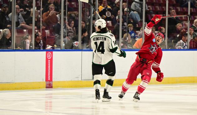 Hank Crone of the Allen Americans reacts after his goal