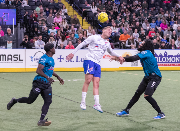 St. Louis Ambush defender Robert Williamson (right) vs. the Kansas City Comets
