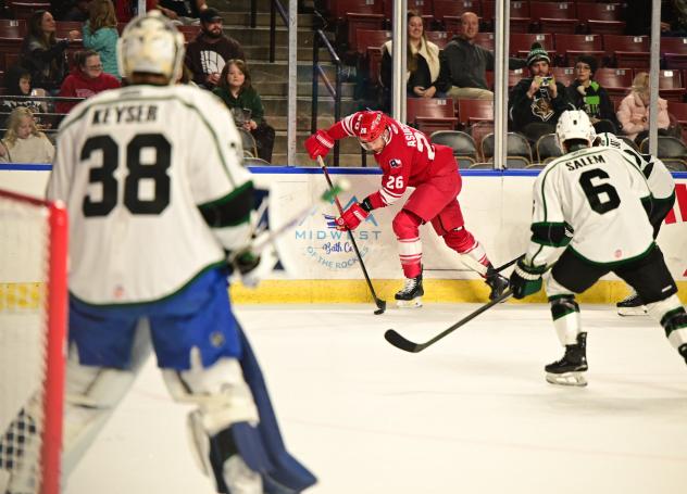 Allen Americans forward Spencer Asuchak with the puck