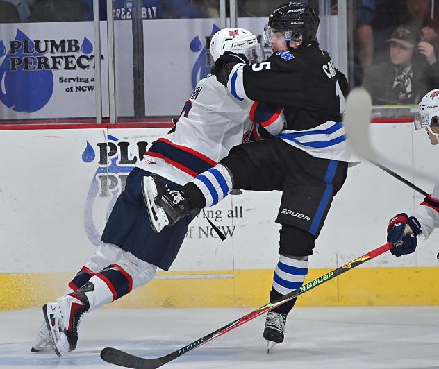 Regina Pat's Jonas Kohn versus Wenatchee Wild's Nolan Caffey