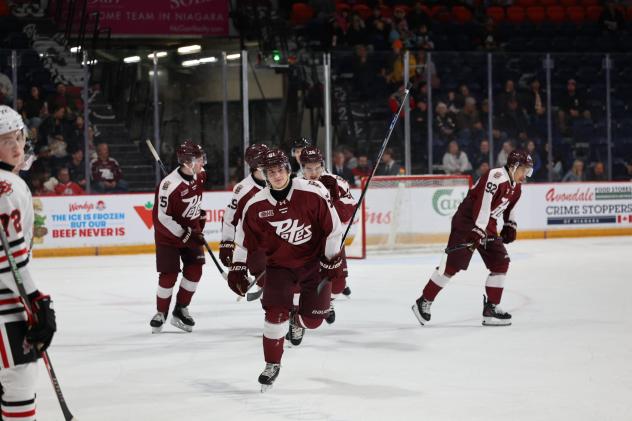 Peterborough Petes centre Kaden McGregor after his goal vs. the Niagara IceDogs