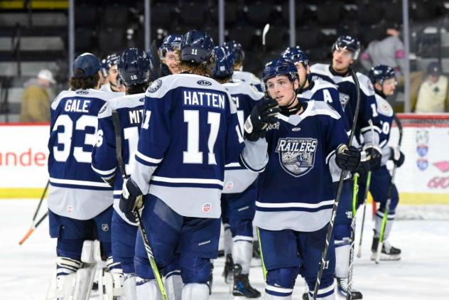 Worcester Railers gather after a goal