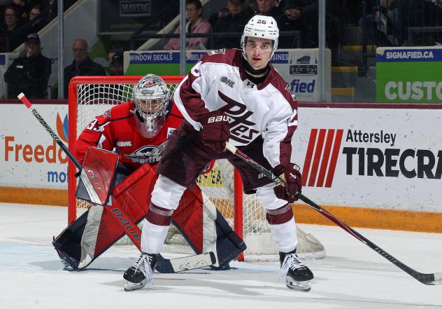 Peterborough Petes centre Aidan Young vs. the Windsor Spitfires
