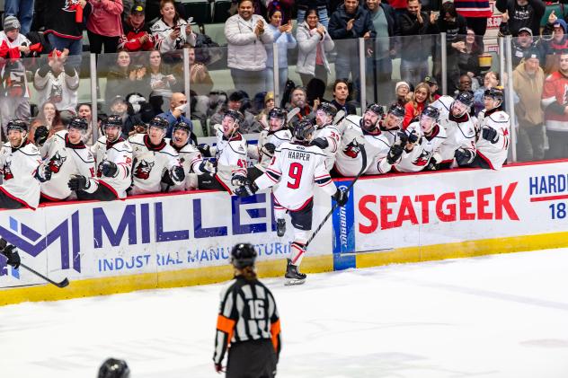 Adirondack Thunder's Shane Harper congratulated by team