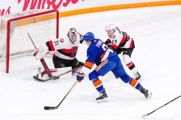 Belleville Senators goaltender Jackson Parsons vs. the Bridgeport Islanders