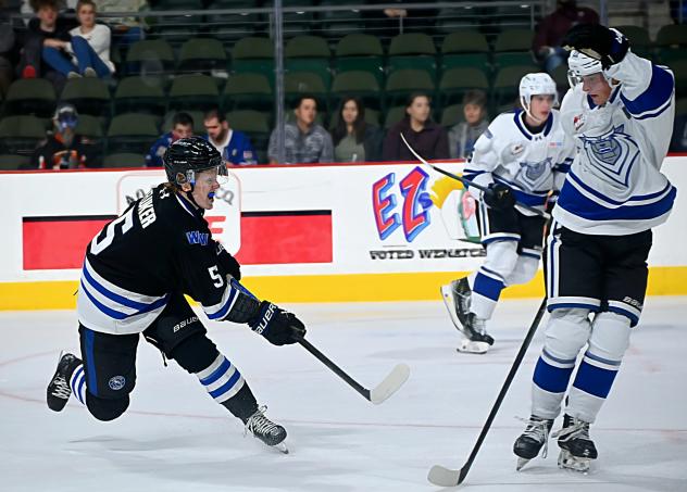 Wenatchee Wild defenseman Josh Fluker (left)