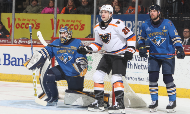 Springfield Thunderbirds goaltender Vadim Zherenko vs. the Lehigh Valley Phantoms