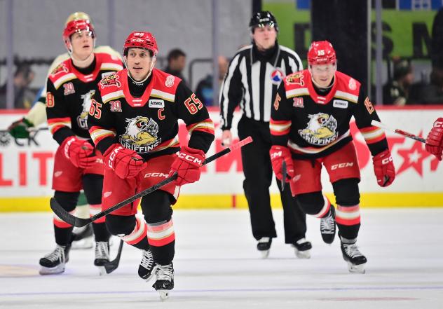 Grand Rapids Griffins right wing Dominik Shine leads the charge