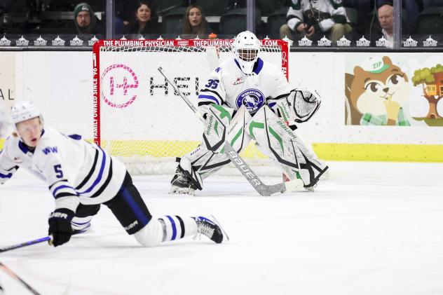 Wenatchee Wild goaltender Mark Djomo
