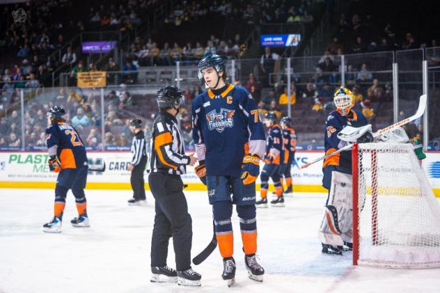 Flint Firebirds have a discussion with the officials