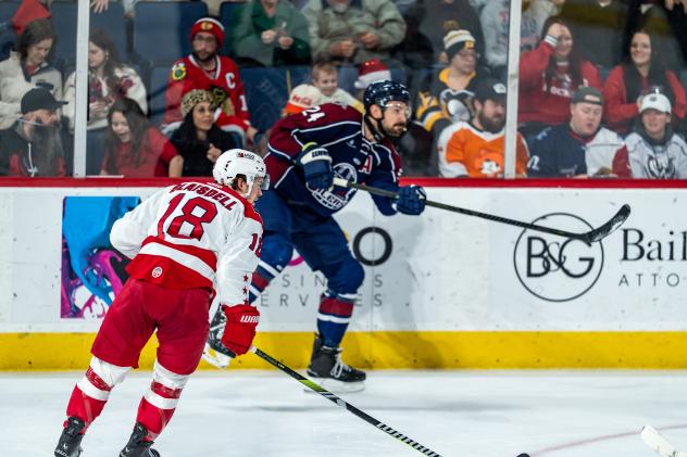 Allen Americans' Harrison Blaisdell and Tulsa Oilers' Mike McKee on the ice