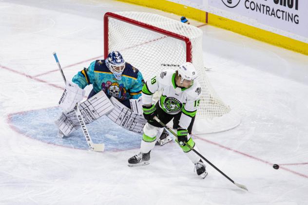 Atlanta Gladiators defend the goal against the Savannah Ghost Pirates