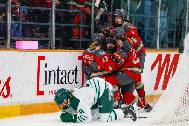 Ottawa Charge celebrate forward Fanuza Kadirova's game-tying goal