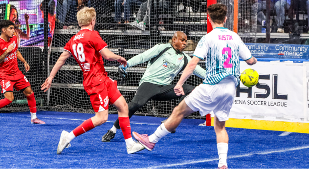 St. Louis Ambush forward Triston Austin (right) vs. the Kansas City Comets