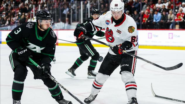 Texas Stars' Tristan Bertucci and Rockford IceHogs' Martin Misiak