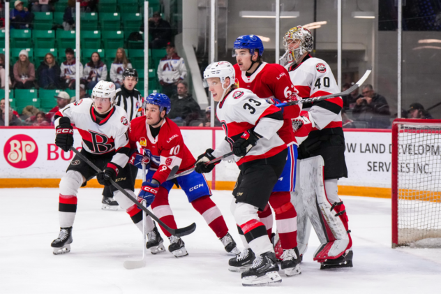Belleville Senators defend their goal against the Laval Rocket