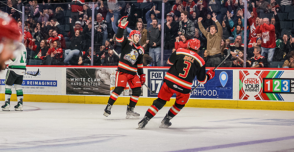 Grand Rapids Griffins react after a goal