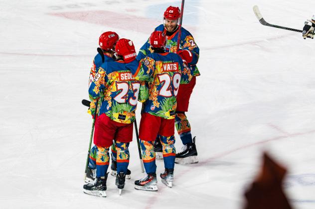 Allen Americans' Harrison Blaisdell, Sam Sedley, Brayden Watts, and Troy Murray on game night