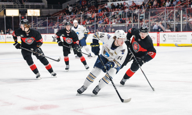 Springfield Thunderbirds forward Zach Dean vs. the Charlotte Checkers