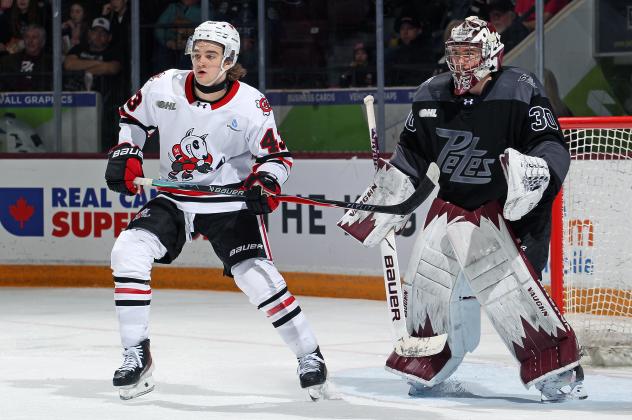 Peterborough Petes goaltender Easton Rye vs. the Niagara IceDogs