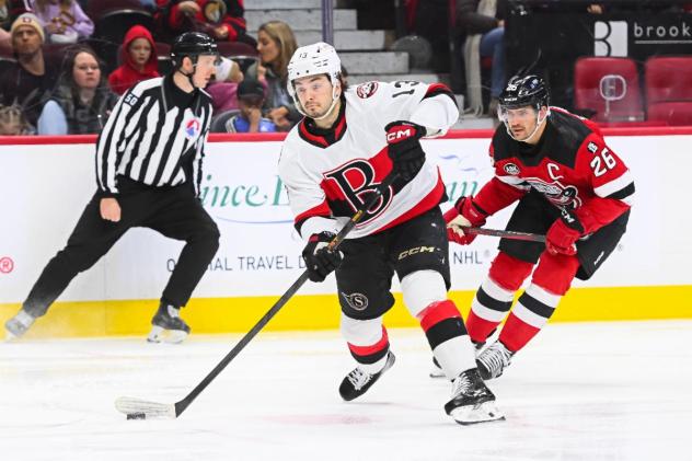 Belleville Senators right wing Xavier Bourgault vs. the Utica Comets
