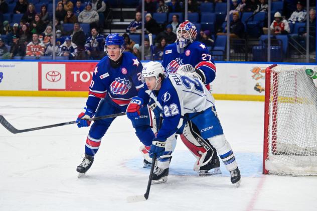 Syracuse Crunch left wing Jakob Pelletier vs. the Rochester Americans