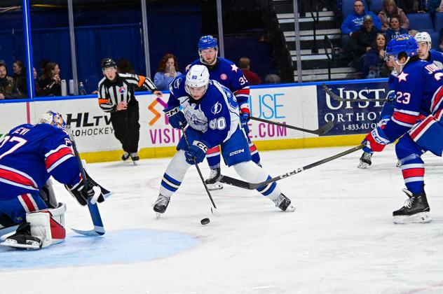 Syracuse Crunch left wing Nick Abruzzese vs. the Rochester Americans