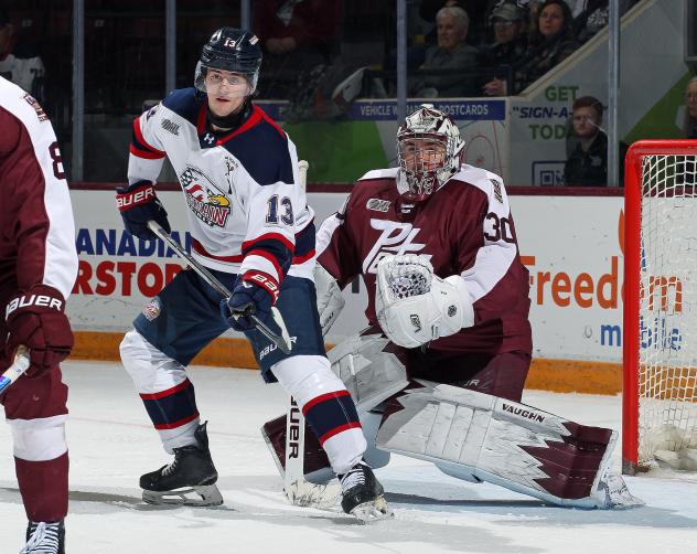 Peterborough Petes goaltender Easton Rye vs. the Saginaw Spirit