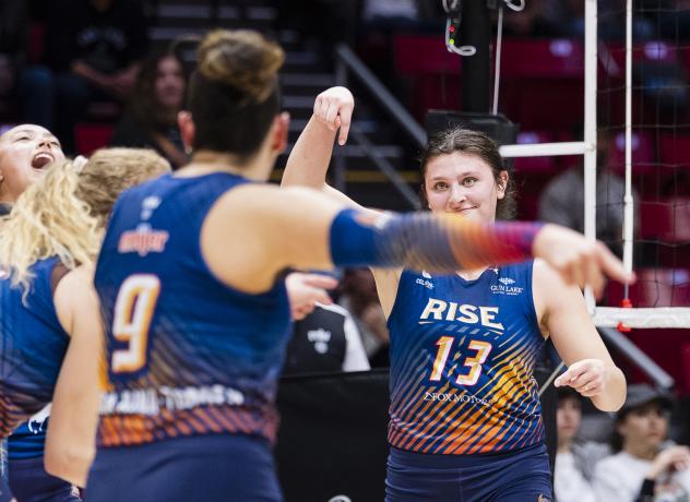 Grand Rapids Rise's Saige Ka'aha'aina-Torres and Paige Briggs-Romine