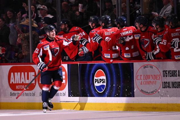South Carolina Stingrays bench congratulates forward Ludwig Persson