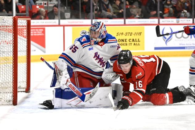 Kitchener Rangers goaltender Christian Kirsch vs. the Owen Sound Attack