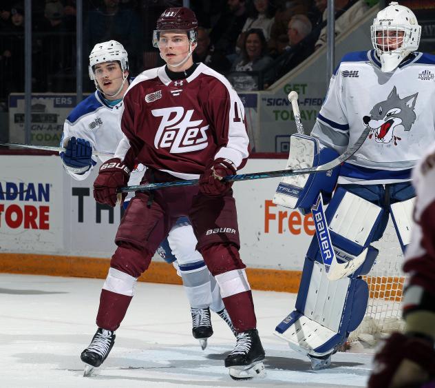 Peterborough Petes centre Brody Partridge vs. the Sudbury Wolves
