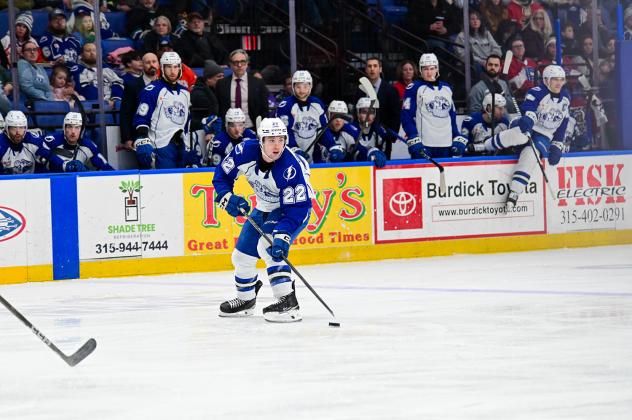 Syracuse Crunch left wing Jakob Pelletier vs. the Laval Rocket