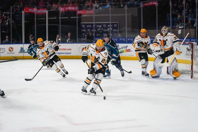 Wheeling Nailers forward Craig Armstrong brings the puck up ice