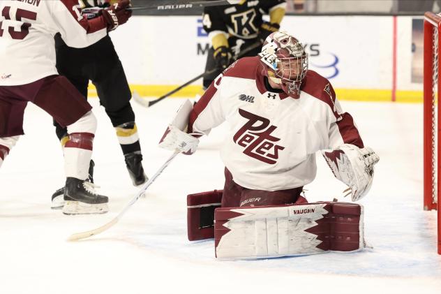 Peterborough Petes goaltender Easton Rye vs. the Kingston Frontenacs