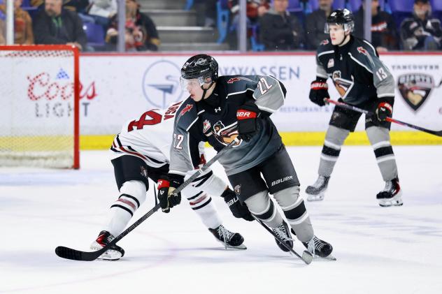 Vancouver Giants right wing Joe Iginla vs. the Red Deer Rebels