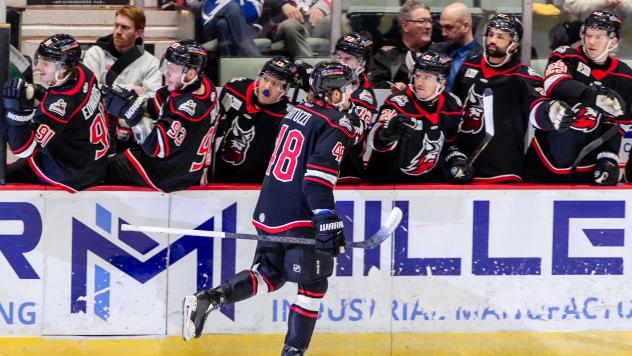Adirondack Thunder forward Tag Bertuzzi along the Thunder bench