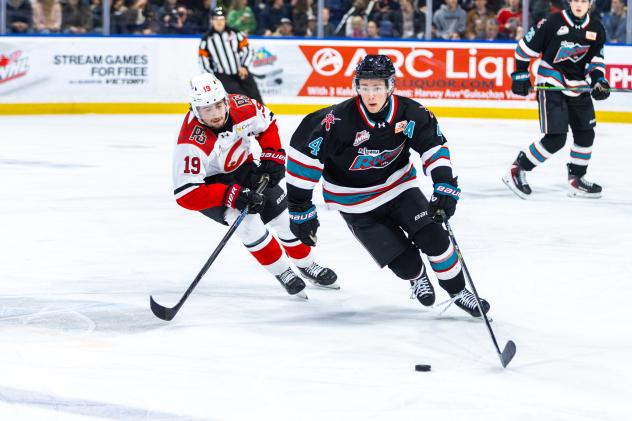 Kelowna Rockets defenceman Mazden Leslie vs. the Prince George Cougars