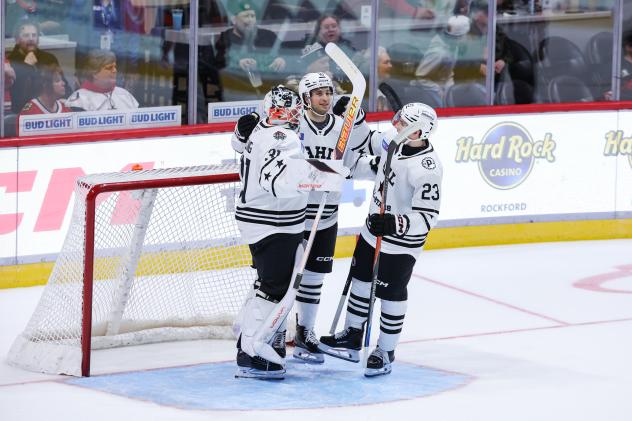 Pacific Division All-Stars congratulate San Diego Gulls goaltender Calle Clang