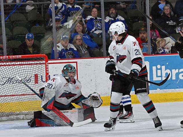 Kelowna Rockets' Harrison Boettiger and Rowan Guest on game night