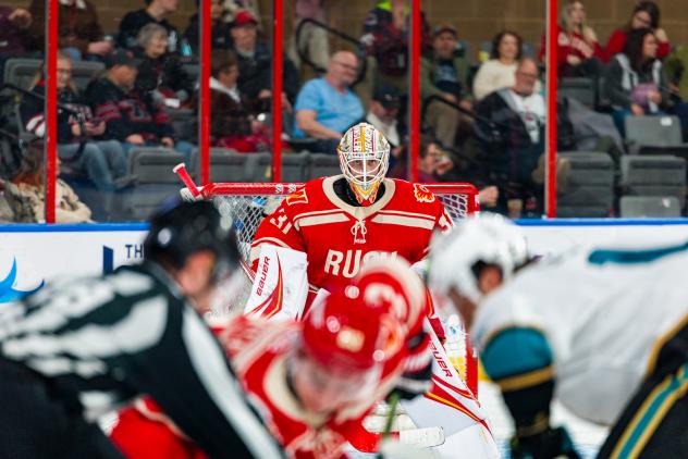 Rapid City Rush goaltender Connor Murphy observes the action