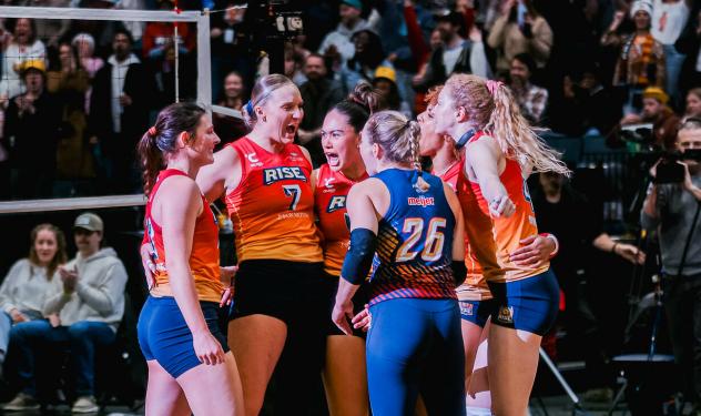 Grand Rapids Rise celebrate a point