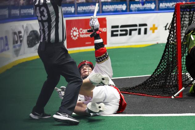 Liam Aston of the Ottawa Black Bears reacts after scoring