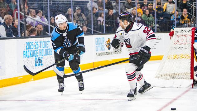 Adirondack Thunder forward Matt Salhany (right) vs. the Atlanta Gladiators