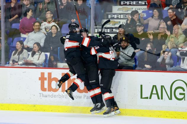 Team East celebrates at the 2026 WHL Prospects Game