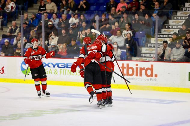 Team West celebrates at the 2026 WHL Prospects Game