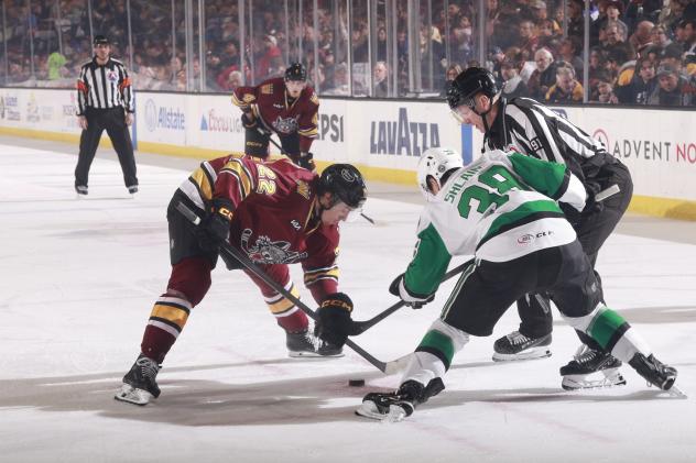 Chicago Wolves' Skyler Brind'Amour versus Texas Stars' Artem Shlaine
