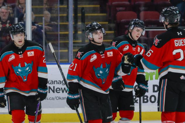 Kelowna Rockets centre Owen Folstrom receives congratulations