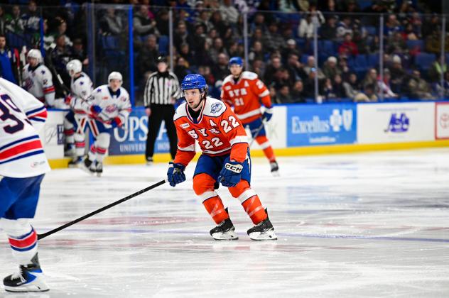 Syracuse Crunch left wing Jakob Pelletier vs. the Rochester Americans
